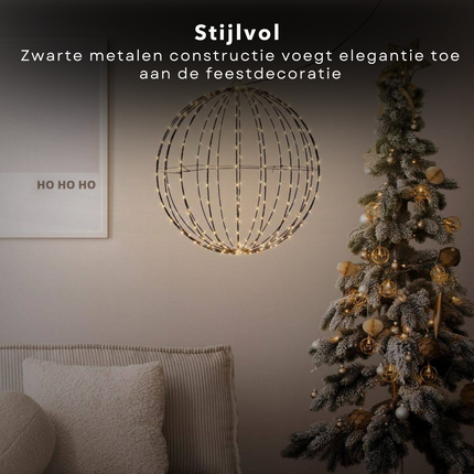 Cheqo® LED Kerstverlichting Lichtbol - Metaal - 240 LED's - 40 cm - Timer - Extra Warm Wit - Aanloopsnoer van 300 cm - Opvouwbaar - Voor Binnen en Buiten - Kerstverlichting - Kerstlampjes - Sfeerverlichting - Kerstbol Verlichte Kerstfiguren