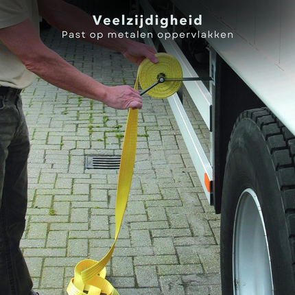 Cheqo® Opbergspoel voor Spanbanden - Magnetisch - Metaal - Spanband Oproller - Sjorband - Extra Sterk - Spanbandhouder Spanbanden