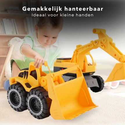 Cheqo® Bouwvoertuigen Speelgoed Set - Kiepwagen - Aanhanger - Bulldozer Speelgoed Voor Binnen en Buiten - Stevig Kunststof