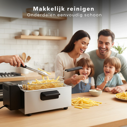 Cheqo® Friteuse - Regelbare Thermostaat - Indicatielampje - Uitneembare Tank - Verwarmingselement - PFAS-vrij - Eenvoudig Te Reinigen - RVS/Zwart - Functionele Friteuse - Frituurpan - Frituur Pan - Frietpan - Frituren