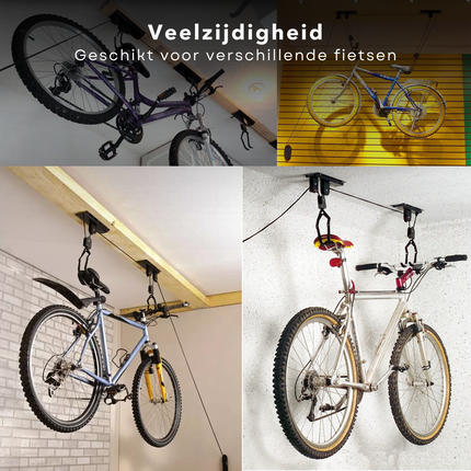 Cheqo® Fietslift Plafondmontage - Ophangsysteem - Fietstakel - Max. 45 kg - Fietsophangsysteem voor Garage - Incl. Bevestigingsmateriaal