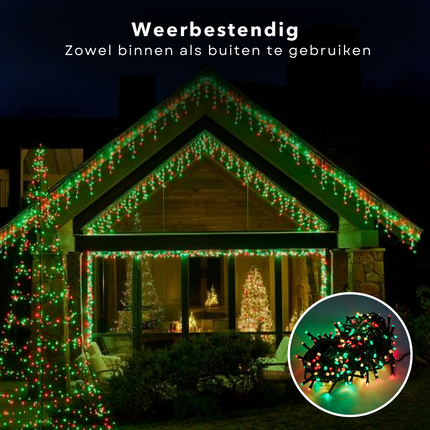 Cheqo® Kerstverlichting - Kerstboomverlichting - Kerstlampjes - 192 LED - 1.4M - Voor Binnen en Buiten - Timer - 3 Kleuren - 8 Lichtfuncties - Op Batterijen - Clusterverlichting - Sfeerverlichting - Feestverlichting - Rood - Groen Kerstboomverlichting