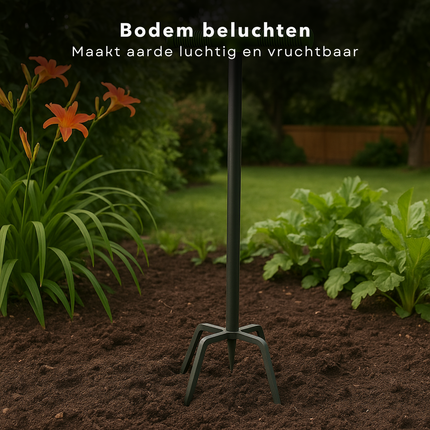 Cheqo® Tuinklauw Woelvork - Metaal - Tuinfrees - Onkruidsteker - Onkruidtrekker - Aarde Losmaken - Grond Beluchten - Kultiveren - Ergonomisch - Onkruid Wieden - Onkruidverwijderaar - Duurzaam en Efficiënt