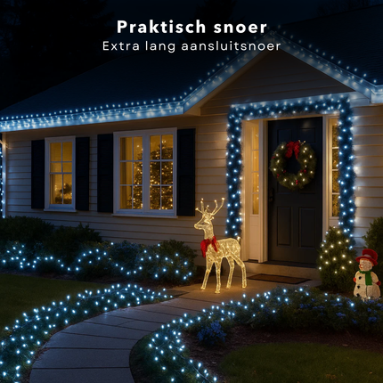 Cheqo® Kerstverlichting - Kerstlampjes - Kerstboomverlichting voor Buiten - 1800 LED Lampjes - 36 Meter Lichtsnoer - Wit Licht - Koelwit - 8 Lichtfuncties - Geheugenfunctie - Timer 8 Uur - IP44 Adapter - Groen Snoer - Binnen en Buiten