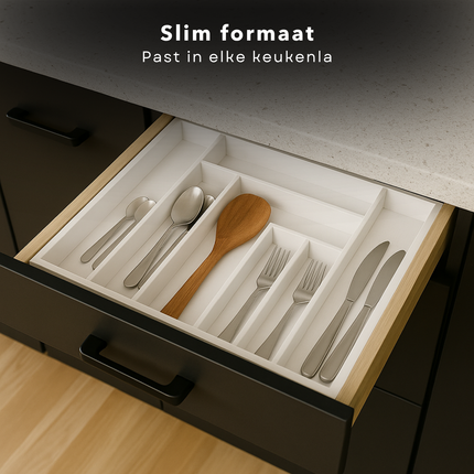 Cheqo® Uitschuifbare Bamboe Bestekbak - Keukenlade - Besteklade Uitschuifbaar - Verstelbare Lade Organizer - Bestekhouder - Wit