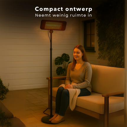 Cheqo® Terrasverwarmer Infrarood - Verstelbare Staande Heater - Elektrisch - Spatwaterdicht IP24 - Infrarood Verwarming Staand