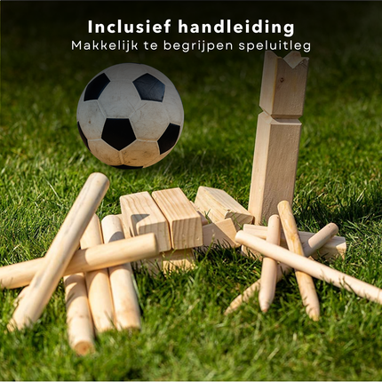 Cheqo® Houten Kubb Spel - Berkenhout - Werkspel - Inclusief Draagtas - Voor Kinderen - 21 Onderdelen