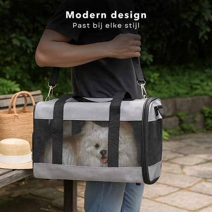 Cheqo® Huisdier Draagtas - Kleine Huisdieren - Schouderriem En Handgrepen - Huisdier Tas - Tas voor Huisdieren - Wasbare Mat - Lichtgewicht Ontwerp - Compact Op Te Bergen - Polyester Met Ademend Gaas - Tot 7 kg