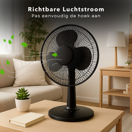 Cheqo® Tafelventilator - Ventilator - Tafel Ventilator - Bureau Ventilator - Fan - Airco Alternatief - Oscillerend - Verstelbare Snelheid - Compact Design - Zwart