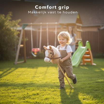 Cheqo® Stokpaard met Geluid - Stokpaardje met Geluid - Stokpaard - Stokpaardje - Hobby Horse - Hobby Paard - Paardenstok - Paardenstok Speelgoed - Stokpaard Speelgoed - Stokpaard voor Kinderen - Stokpaard met Geluid Beige