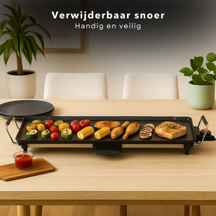 Cheqo® Teppanyaki Bakplaat - Grillplaat 2000W - Anti-Aanbaklaag - Verwijderbare Opvangbak - Tepanyaki - Tafelgrill - Elektrisch Grillen - Verstelbare Thermostaat - Stroomindicator - Gourmet - Familie Koken