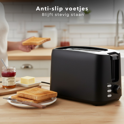 Cheqo® Compacte Broodrooster – Toaster – Brood Rooster – 7 Niveaus – Stopknop – Opwarmfunctie – Ontdooistand – Indicatielampje – Automatische Uitwerp – Kruimellade – Anti-Slip Voetjes - Broodtoaster - Brood Toasten