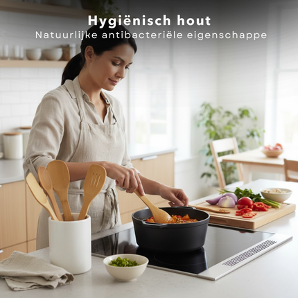 Cheqo® Bamboe Spatelset - 3-Delig - Keukenaccessoires - Duurzame Spatels - Milieuvriendelijk - Kookgerei Set - Hittebestendig - Lichtgewicht Ontwerp - Natuurlijke Uitstraling - Spatels Voor Koken - Bamboe Keukengerei