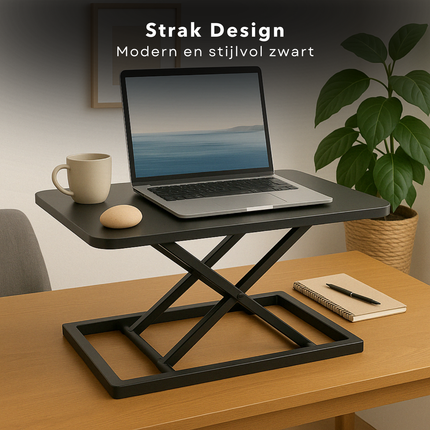 Cheqo® Verstelbare Bureauverhoger - Zit Sta Bureau Verhoger - Monitor Verhoger - Workstation - Stabureau - Ergonomische Werkplek - MDF & Metaal - Zwart