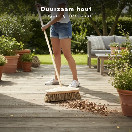 Cheqo® Luiwagen - Schrobbezem - Schrobborstel - Schrobber - Luiwagen Borstel - Schrobbeze - Schrobborstel Zonder Steel - Houten Luiwagen - Houten Schrobborstel - Bruine Luiwagen - Vloer Schrobborstel