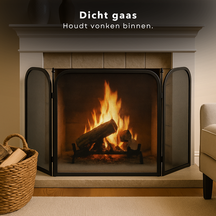 Cheqo® Openhaardscherm - Openhaard Scherm - Haardscherm - Vonkenscherm - Kachelhek - Inklapbaar Vonkenscherm - Gepoedercoat