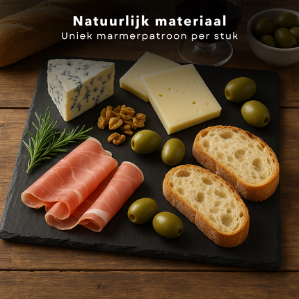 Cheqo® Granieten Snijplank - Graniet Snijplank Zwart - Duurzaam en Stijlvol - Luxe Kaasplank - Serveerplateau Steen