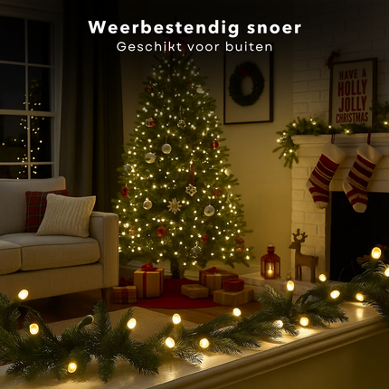 Cheqo® Kerstverlichting Buiten - Kerstboomverlichting Binnen - 80 Led Lampjes - Warm Wit Licht - Led Lichtsnoer - 6 Meter Lengte - IP44 Waterdicht - Groen Snoer - Energiezuinig - Kerstlampjes - Kerstdecoratie