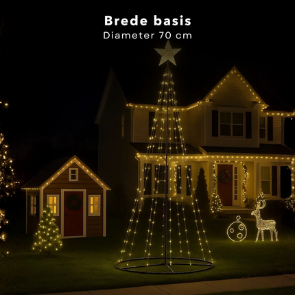 Cheqo® Kerstboom Vlaggenmast - 300 cm Hoogte - 550 LED - Warm Wit Licht - Zwart Frame - Afstandsbediening - Binnen En Buiten - Vlaggenmast Verlichting - Metaal Frame - Kunststof Basis - IP44 Adapter - Ster Met LED - Kerstlampjes Buiten