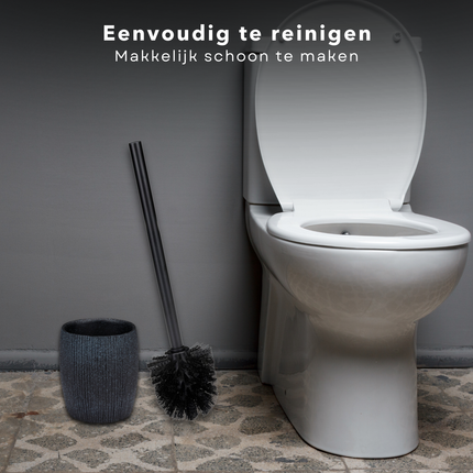 Cheqo® Toiletborstel Set - WC Borstel Set - Toilet Borstel met Houder - Mat Zwart - Kunststof - Met Houder - Modern Design