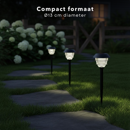 Cheqo® Solar Tuinverlichting - Solar Buitenlamp - Buitenlamp Zonne Energie - Solar Lamp Buiten - Solar Lampen Buiten - Solar Tuinlampen - Solar Priklampen - Solar Tuinverlichting Warm Wit - Zwarte Solar Buitenlamp - Solar Lampen Set 4