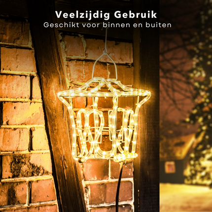 Cheqo® Kerstlantaarn - Metalen LED Lantaarn met Timer - Kerstdecoratie Tuin - Warm Wit Batterijverlichting