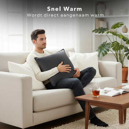 Cheqo® Verwarmd Kussen - Warmtekussen Elektrisch - Draadloos Warmtekussen - Oplaadbaar Kussen Verwarming - Meerdere Warmtestanden - Warmtekussen Voor Bank - Warmtekussen Voor Stoel - Zachte Hoes - Warmte Kussen