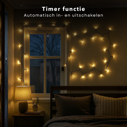 Cheqo® Kerstverlichting op Batterij - Kerstlampjes - Warm Wit Licht - Kerstboomverlichting op Batterijen - 48 Leds - Binnen En Buiten - Met Timer - 8-Functies - IP44 - 4 Meter - Kerst Lampjes