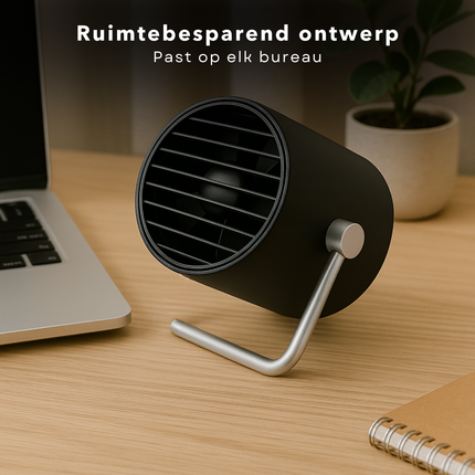 Cheqo® Mini USB Tafel Ventilator Zwart - Airco Alternatief - Compact en Stil - Ideaal voor Bureau en Kantoor - Tafelventilator - Fan