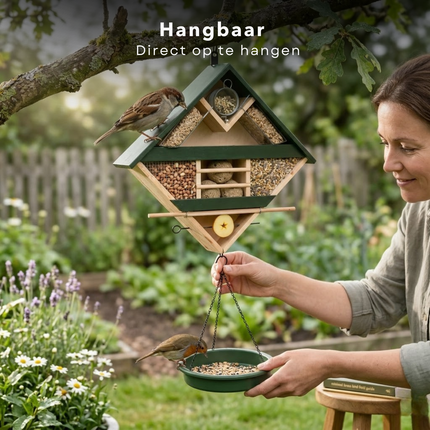 Cheqo® Vogelvoederstation - Vogelvoerstation - Vogelvoederhuisje - Vogelvoederhuisje Hangend - Vogelvoederhuisje Met Waterbak - Vogelvoederstation Met Waterbak - Vogelvoederhuisje Met Water - Vogelbadje Hangend