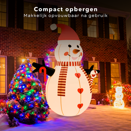 Cheqo® Opblaasbare Sneeuwpop - Sneeuwpop Opblaasbaar - Sneeuwman LED - 460 cm - Weerbestendige Kerstdecoratie - Oxford Stof