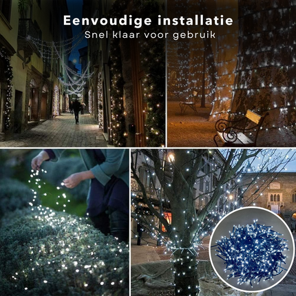 Cheqo® Kerstverlichting - Kerstboomverlichting - Kerstlampjes - 200 LED - 4M - Voor Binnen en Buiten - Timer - Wit - 8 Lichtfuncties - Op Batterijen - Clusterverlichting - Sfeerverlichting - Feestverlichting Kerstboomverlichting