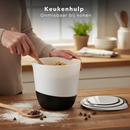 Cheqo® Mengkom met Deksel - Beslagkom met Deksel - Mengkom - Beslagkom - Roerkom - Mixkom - Mengschaal - Roerkom met Deksel - Mixkom met Deksel - Beslagkom Kunststof - Mengkom Kunststof - Witte Mengkom met Deksel