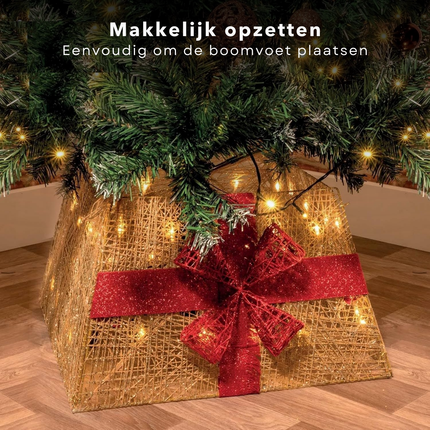 Cheqo® Kerstboomrok met LED Verlichting - Opvouwbaar - 45x45x27,5 cm - Glitter Cadeau Design