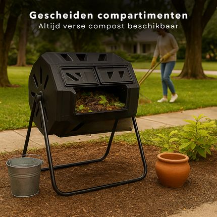 Cheqo® Compostmolen 160L - Compost Molen - Compost Vat - Compostbak - Composter - Compostvat - Roterend Tuin Compostsysteem - Kunststof & Metaal - 360 Graden Ventilatie