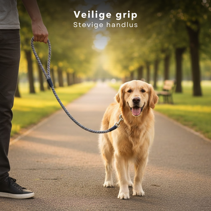 Cheqo® Hondenriem - Hondenlijn - Looplijn Hond - Honden Riem - Zwarte Hondenriem - Zwart Wit Hondenlijn - Zwart Witte Hondenriem - Gestreepte Hondenriem