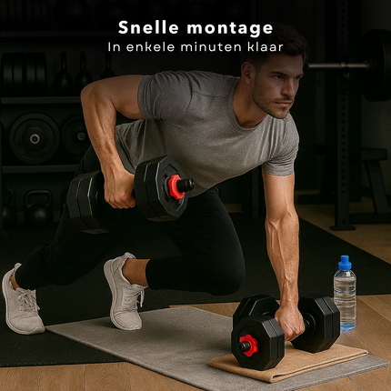 Cheqo® Verstelbare Dumbbell Set - Halterset Gewichten - Dumbbells En Halterstang - Fitness Gewichten - Krachttraining Thuis - Multifunctionele Gewichten Set - Dumbbell Set 19 Stuks - Barbell Maken - Gewichten Van 1,25 Tot 2 kg