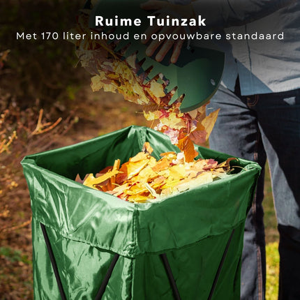 Cheqo® Herbruikbare Staande Tuinafvalzak Met Standaard - 170 Liter - Opvouwbaar - Grote Tuinafvalzak - 45 x 45 x 88 cm - Opvouwbaar - Tuinafvalzak opvouwbaar - Tuinzak - Tuinafval - Bladzakken - Groenafval zak - Waterafstotend - Voor Tuinonderhoud tuinafvalzakken