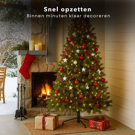 Cheqo® Kunstkerstboom - Groene Kerstboom - PE Naalden - Luxe Uitstraling - Realistische Naalden - Scharnierconstructie - Snel Op Te Zetten - Kerstboom 210 CM - Voorgevormde Takken - Kerstdecoratie - Duurzame Kerstboom - 1448 Takken