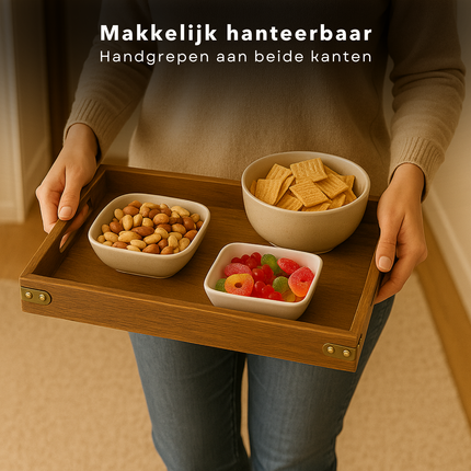 Cheqo® Houten Dienblad - Ontbijt op Bed - Paulowniahout Dienblad - Duurzaam Hout - Lichtgewicht Dienblad - Rechthoekig Dienblad - Dienblad Met Handgrepen - Serveerblad Hout - Duurzaam Materiaal - Vergelijkbaar Met Eiken