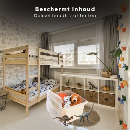 Cheqo® Opbergbox 45L - Opbergdoos - Opslagbox - Kunststof - Met Deksel - Ideaal voor Kledingopslag