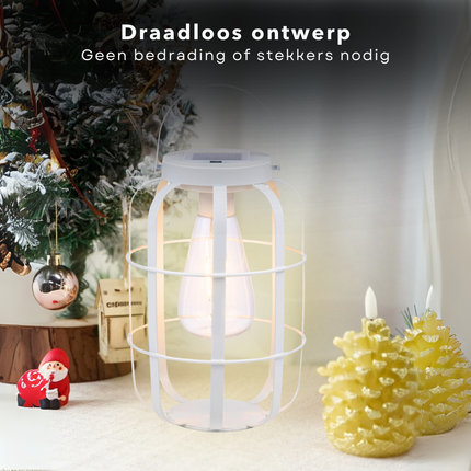 Cheqo® Solar Lantaarn - Witte Sfeerverlichting - 22cm Decoratieve Buitenlamp - Tuinverlichting -  Solar Lantaarns voor Buiten - Tuinverlichting op Zonne Energie - Tuin Lamp Lantaarn Hangend