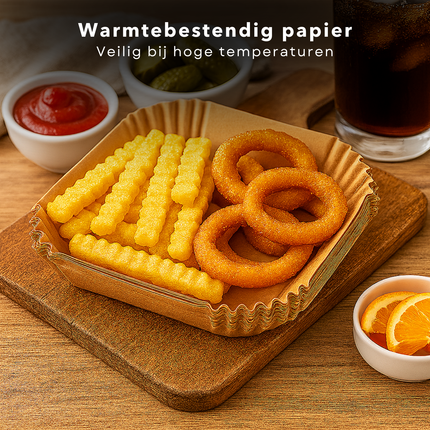 Cheqo® Airfryer Bakpapier - Airfryer Accessoires - Wegwerpbakjes - Vierkant Bakpapier - 20x20 cm - Geschikt Voor Airfryer - 50 Stuks - Luchtfriteuse Bakpapier