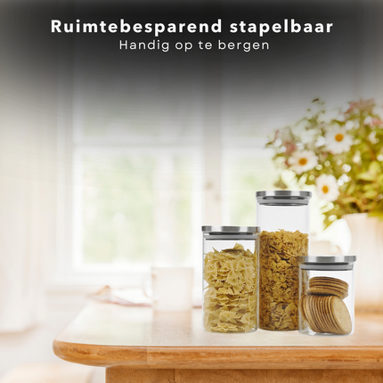 Cheqo® Glazen Voorraadpotten - Glazen Potjes Met Deksel - Opbergpotten Set - Luchtdichte Bewaardozen - Keuken Voorraadpotten