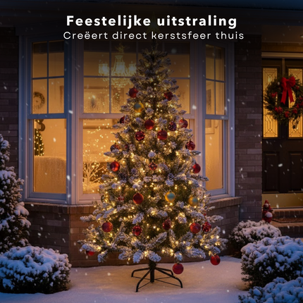 Cheqo® Kunstkerstboom 150 cm - 350 Takken - Sneeuw Kerstboom - Eenvoudige Montage - Herbruikbare Kerstboom - Duurzame Materialen - Flexibele Takken - Compacte Kerstboom - Milieuvriendelijke Kerstboom - Kunstboom Voor Kerst - Snel Opzetten