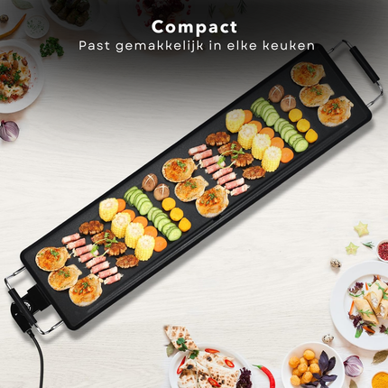 Cheqo® Teppanyaki Grillplaat XXL - Gourmet Plaat - 100x20 cm - Tafelgrill - Elektrische Bakplaat 2000W - Anti-aanbaklaag