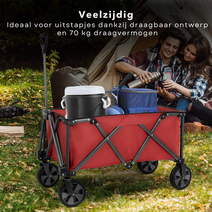 Cheqo® Robuuste Bolderkar - Opvouwbaar en Uitklapbaar - Hoge Draagcapaciteit - Voor Boodschappen & Vervoer - 90x49x58 cm - Rood - Stevig Frame - 70 KG Draagkracht - Bolderwagen - Boodschappentrolley - Draaibare Wielen Bolderkarren