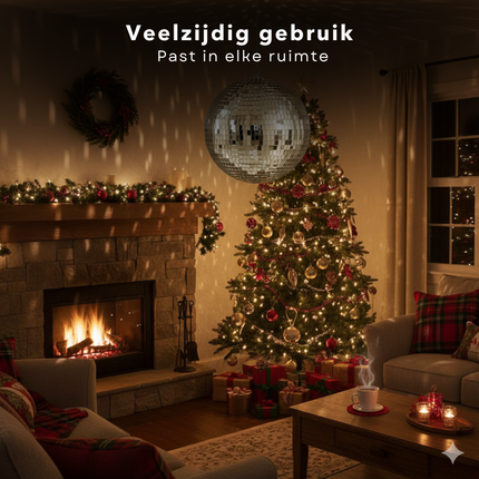 Cheqo® Kerst Discobal - Spiegelbol 30 CM - Champagnekleurig Spiegelglas - Disco Bal Bruin - Eenvoudig Op Te Hangen - Kerstversiering - Feestdagen Decoratie - Discobal Ornament - Spiegelglas Discobal - Kerstdecoratie