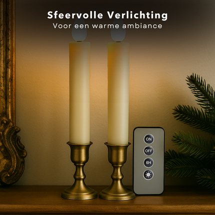 Cheqo® LED Kaarsen Set - Ivoor - LED Dinerkaarsen Met Afstandsbediening - Sfeerverlichting - Veilig en Stijlvol