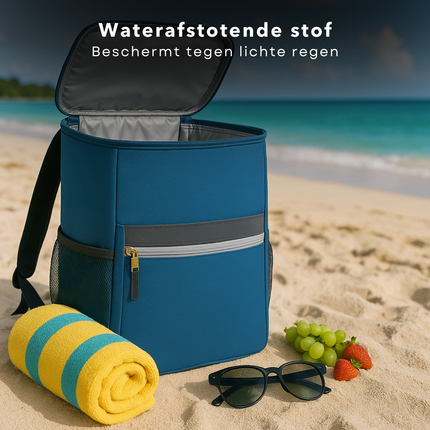 Cheqo® Koelrugtas 12L - Koelrugzak - Koeltas - Lunchtas - Picknicktas - Donkerblauw - Isolerende Rugzak voor Picknick - Compact en Waterdicht